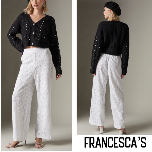 (37)New Francesca’s Lauressa All Over White Lace Pants - Picture 1 of 5